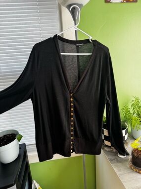 Vera Wang Black V-Neck Cardigan with Gold Buttons